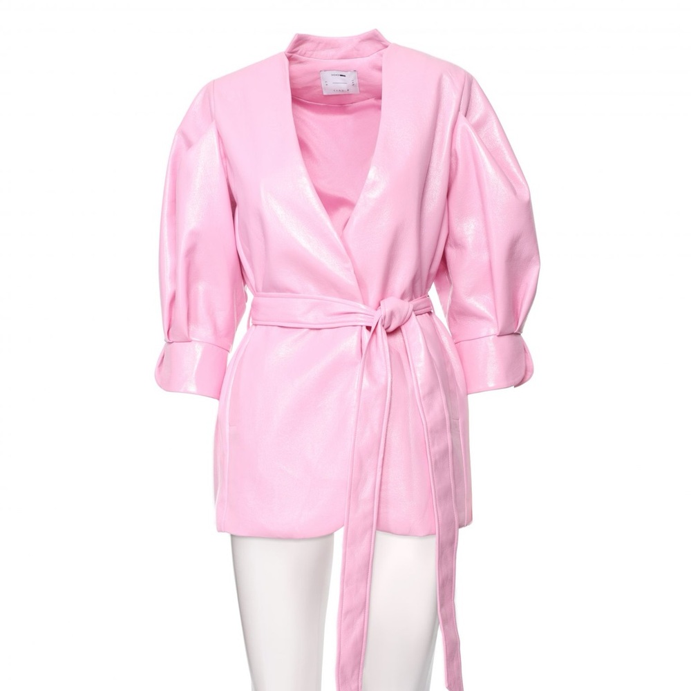 Cardi B Fashion Nova Pink Faux Leather Wrap Jacket with Belt